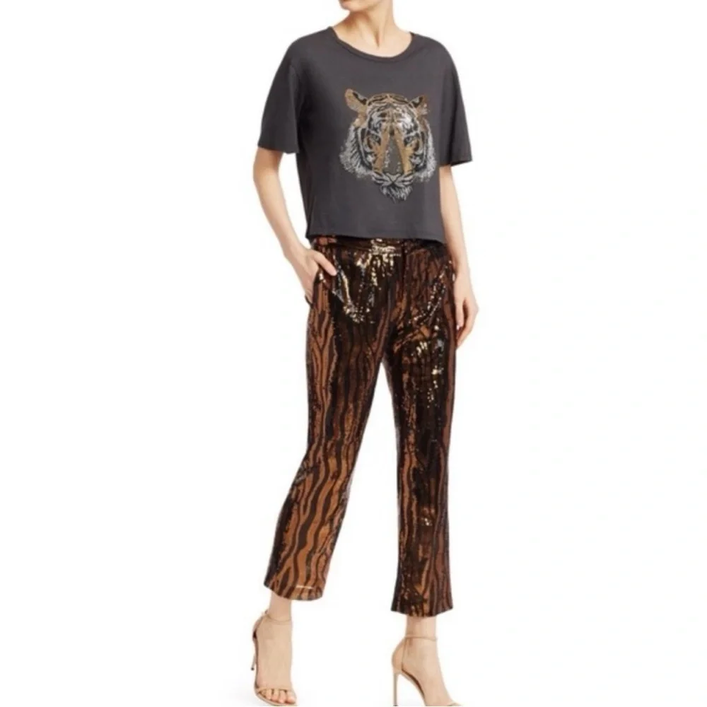 Le Superbe Sequin Bengal Tiger/Animal Print Chino Pants - EUC - size 4 - Picture 2 of 15